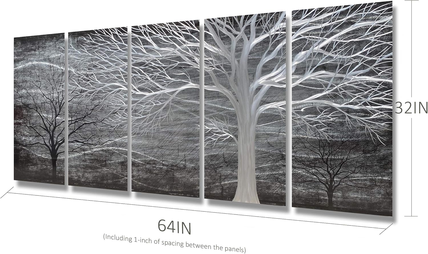 BATRENDY ARTS Extra Large 3D Silver Tree Metal Art Handmade Black Design Wall Decor Modern Home Accent Artwork for Living Room Decorations