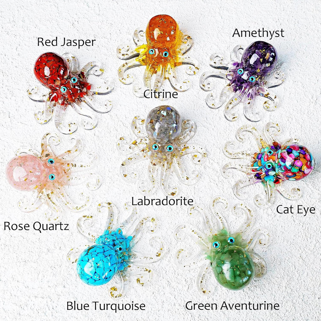 Natural Crystal Gravel Octopus Resin Marine Animals Fish Tank Decorative Ornaments Octopus Statue Healing Crystal Home Decor Ladies Gift 3.93" (Yellow, 3.93")