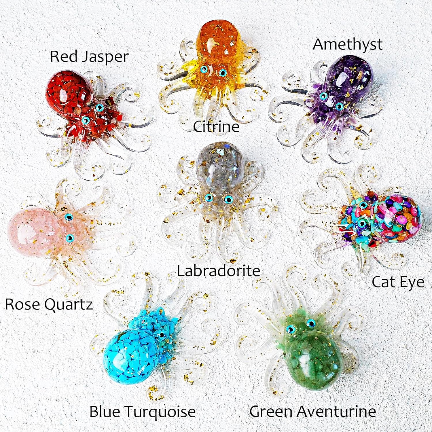 Natural Crystal Gravel Octopus Resin Marine Animals Fish Tank Decorative Ornaments Octopus Statue Healing Crystal Home Decor Ladies Gift 3.93" (Yellow, 3.93")