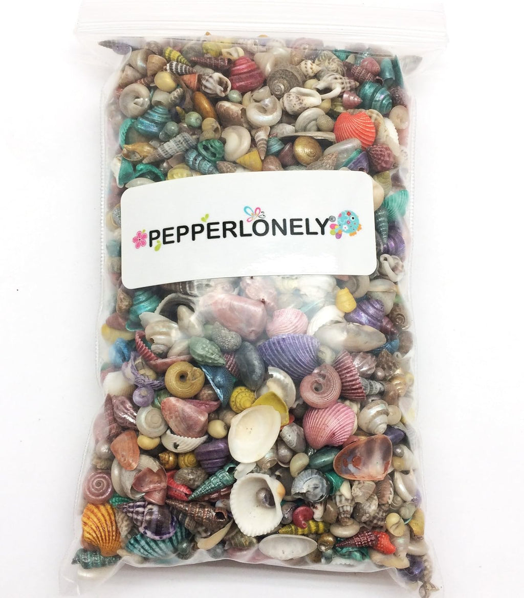 PEPPERLONELY Extra Small Dyed/Natural Mix Seashells, Very Small & Clean, 8 OZ Apprx. 1/4 Inch ~ 1/2 Inch