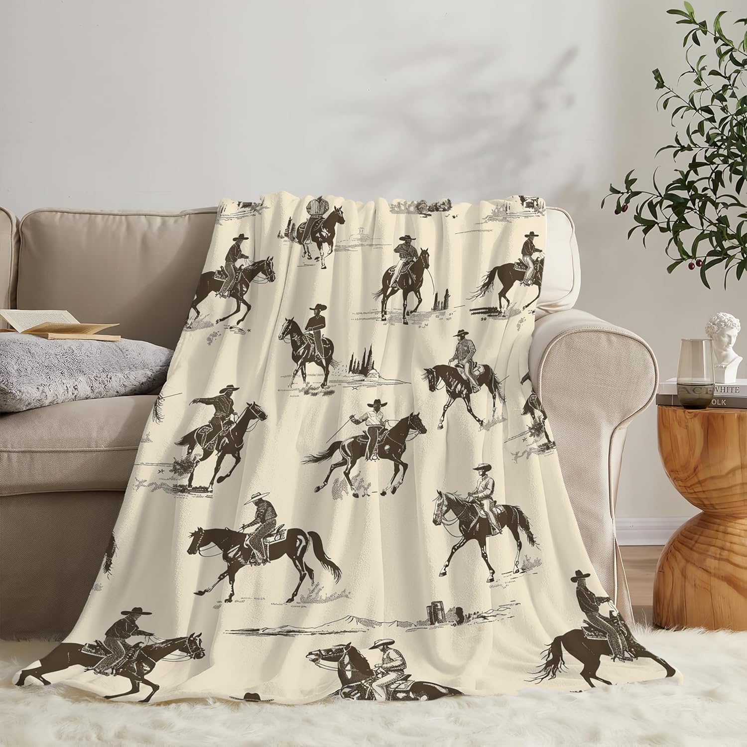 Western Cowboy Throw Blanket Wrangler Horse Stuff Gifts for Boys Girls Kids Adults Women Men Soft Cozy Warm Plush Fluffy Fuzzy Fleece Blanket Decor 60''X80''