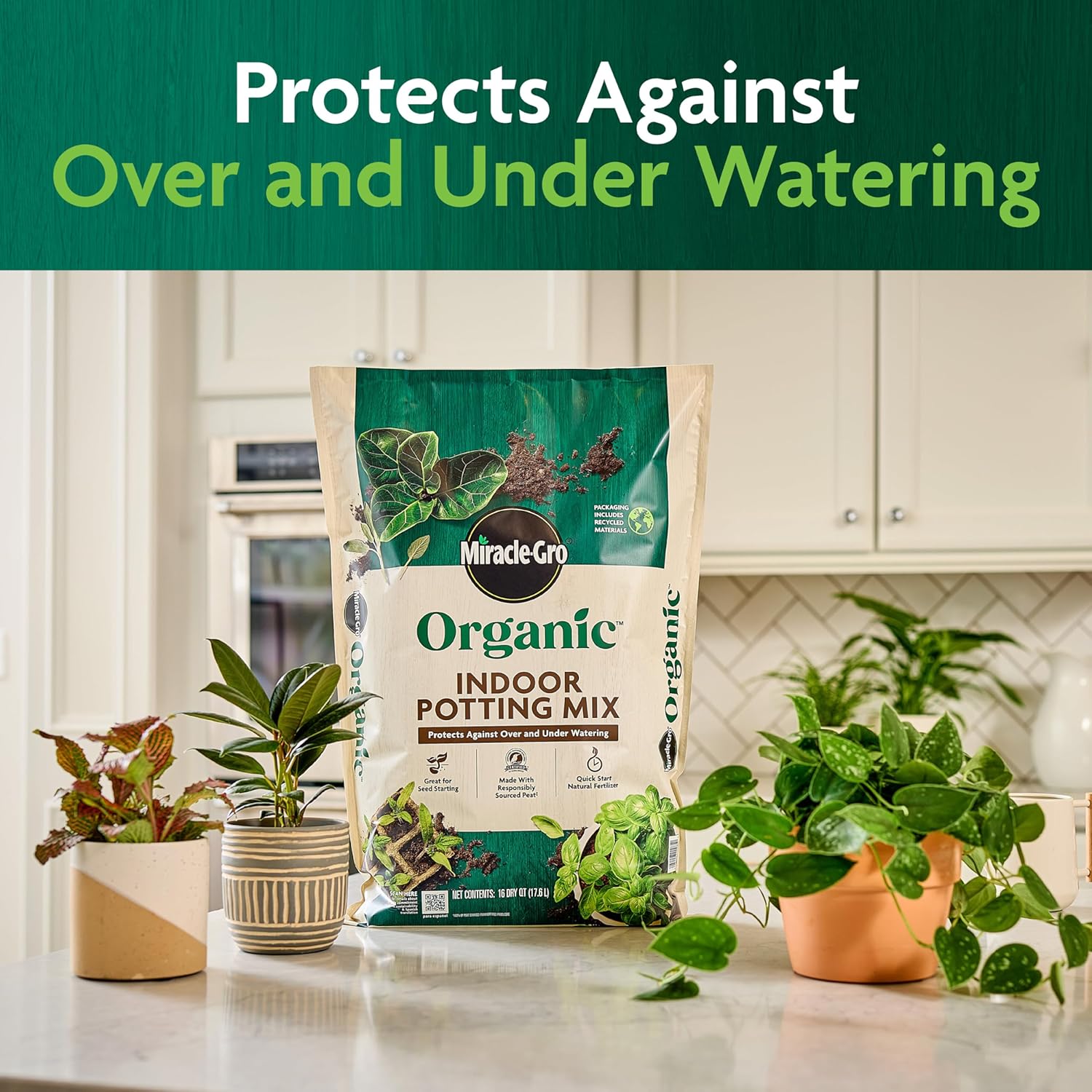 Miracle-GRO Organic Indoor Potting Mix, Protects Against Over and Under Watering, for Indoor Container Plants, Houseplants and Starter Plants, OMRI Listed, 16 qt.