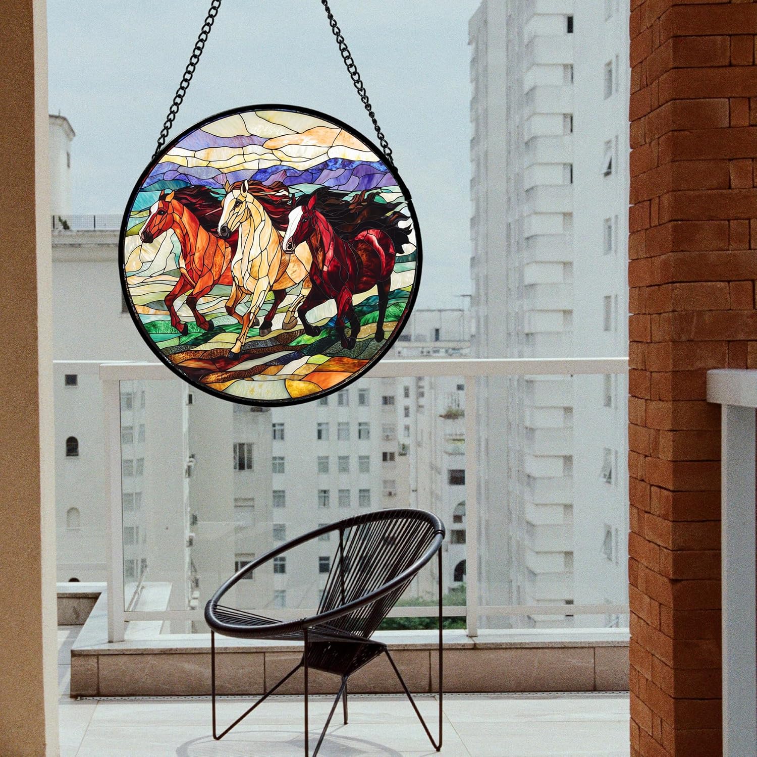 Stained Glass Window Hanging, Galloping Horses Sun Catcher for Door Home Decor Colorful Suncatcher Christmas Mother's Day Birthday Gifts for Women Men Mom and Nana 11.8 in