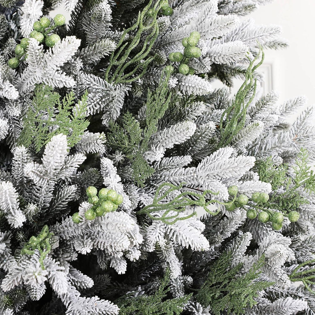 75 Pcs Christmas Glitter Branches 3 Styles Artificial Christmas Picks Berries Stems Pine Needles Floral Twig Spray for Xmas Tree Ornaments DIY Wreath Garland(Light Green)
