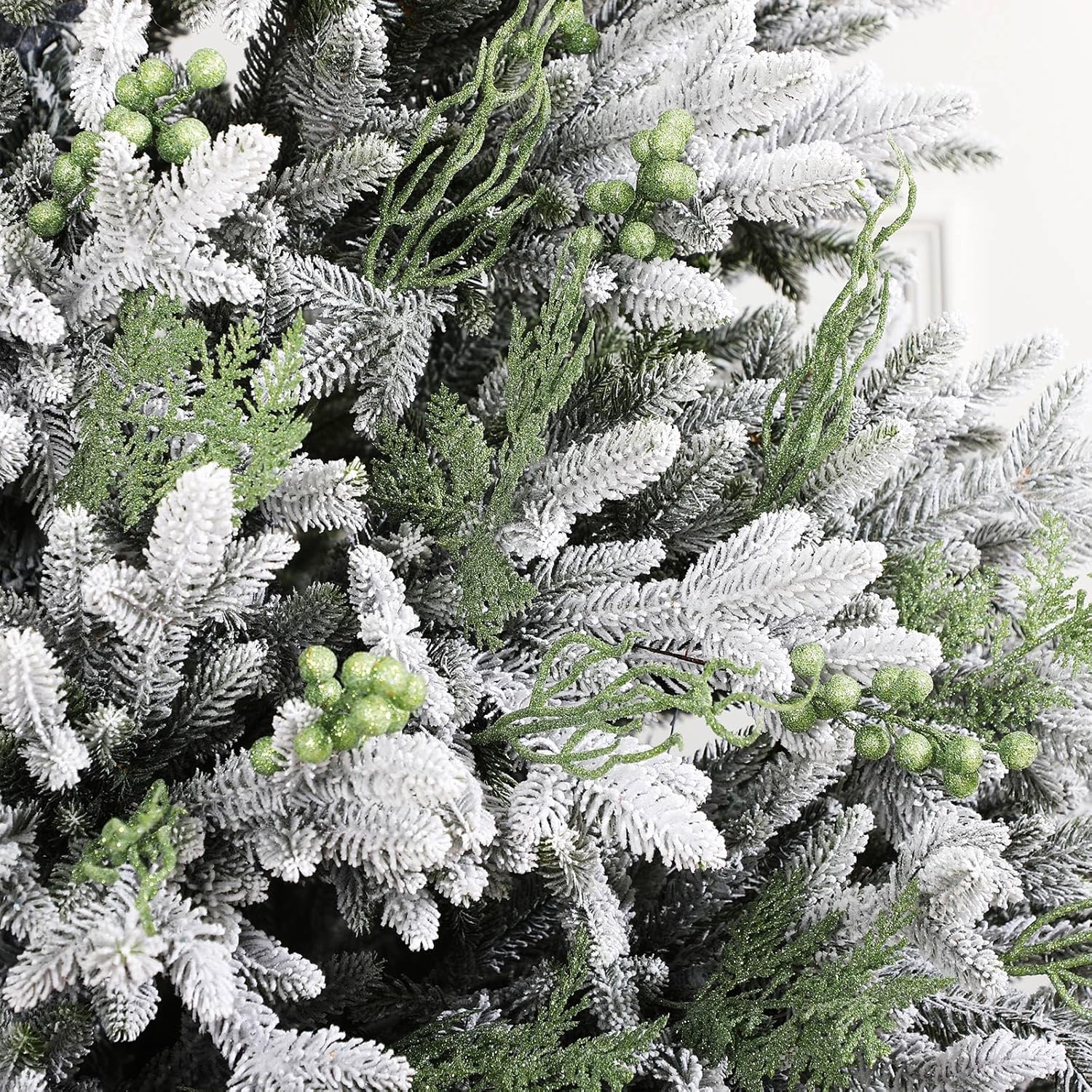 75 Pcs Christmas Glitter Branches 3 Styles Artificial Christmas Picks Berries Stems Pine Needles Floral Twig Spray for Xmas Tree Ornaments DIY Wreath Garland(Light Green)