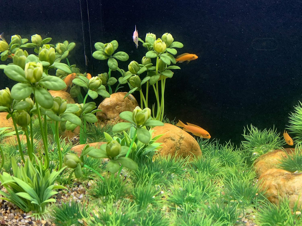 BEGONDIS Artificial Green Water Plants Flower Set 18 Pcs, Fish Tank Aquarium Decorations, Made of Soft Plastic