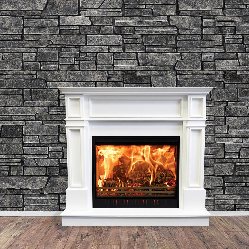 VitalCozy 15 x 10 Ft Christmas Brick Wall Backdrop for Photoshoot Polyester Fabric Brick Backdrop Background for Fireplace Home Decoration Newborn Birthday Party (Dark Gray)