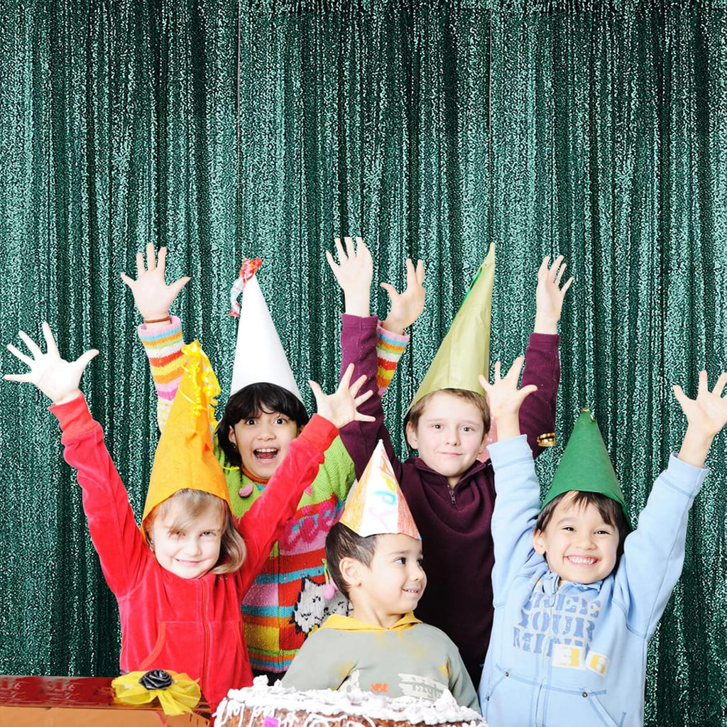 Sugargirl Dark Green Sequin Backdrop Curtain 4 Panels 2FTx8FT Glitter Dark Green Background Drapes Sparkle Photography Backdrop for Party Wedding Birthday Wall Decoration