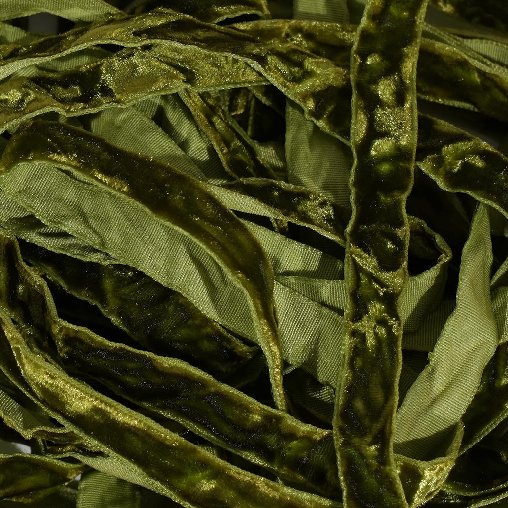 MAYREEL 3/8 Inch Moss Green Crushed Velvet Ribbon Olive Green Vintage for Flower Bouquet Gift Wrapping Wedding Invitations Crafts Christmas Decorations Party 25 Yards