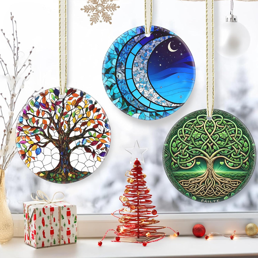 3.5 Inch Ceramic Christmas Tree Ornament, Blue Moonlight Christmas Ornaments, Heirloom Keepsake, Gift Exchange, Gift Idea, Bauble Present