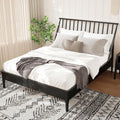 Merax Queen Size Bamboo Wood Bed Frame with 46.5" Tall Headboard, Bohemian Spindle Platform Bed with Wood Slat, Heavy Duty Steel Center Beam for Support, Under Bed Storage, No Box Spring Needed, Black