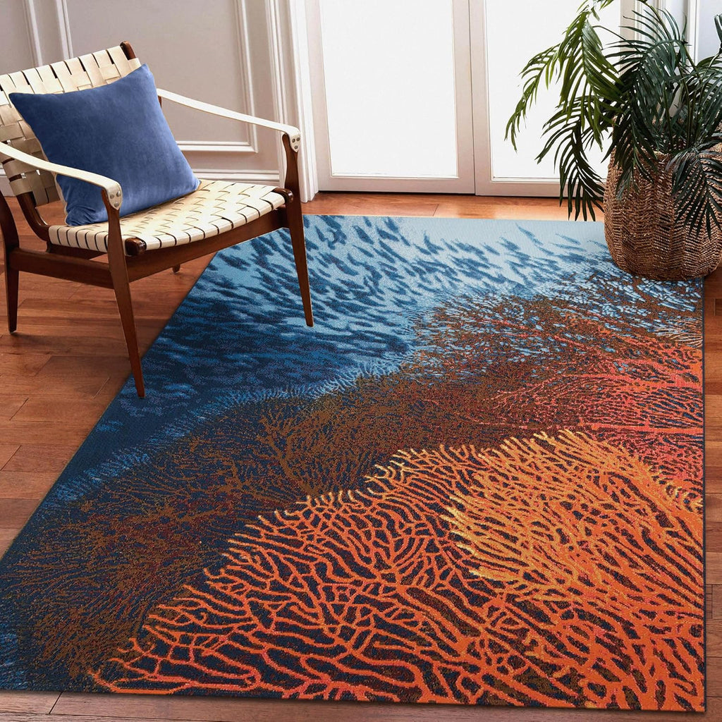 Liora Manne Marina Indoor Outdoor Rug - Floral & Safari Designs, Comfortable & Durable, Power Loomed, Polypropylene Material, UV Stabilized, Coral, 6'6" x 9'3"