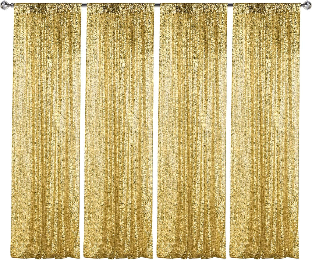 Sugargirl Gold Sequin Backdrop Curtain 4 Panels 2FTx8FT Glitter Gold Background Drapes Sparkle Photography Backdrop for Party Wedding Birthday Wall Decoration