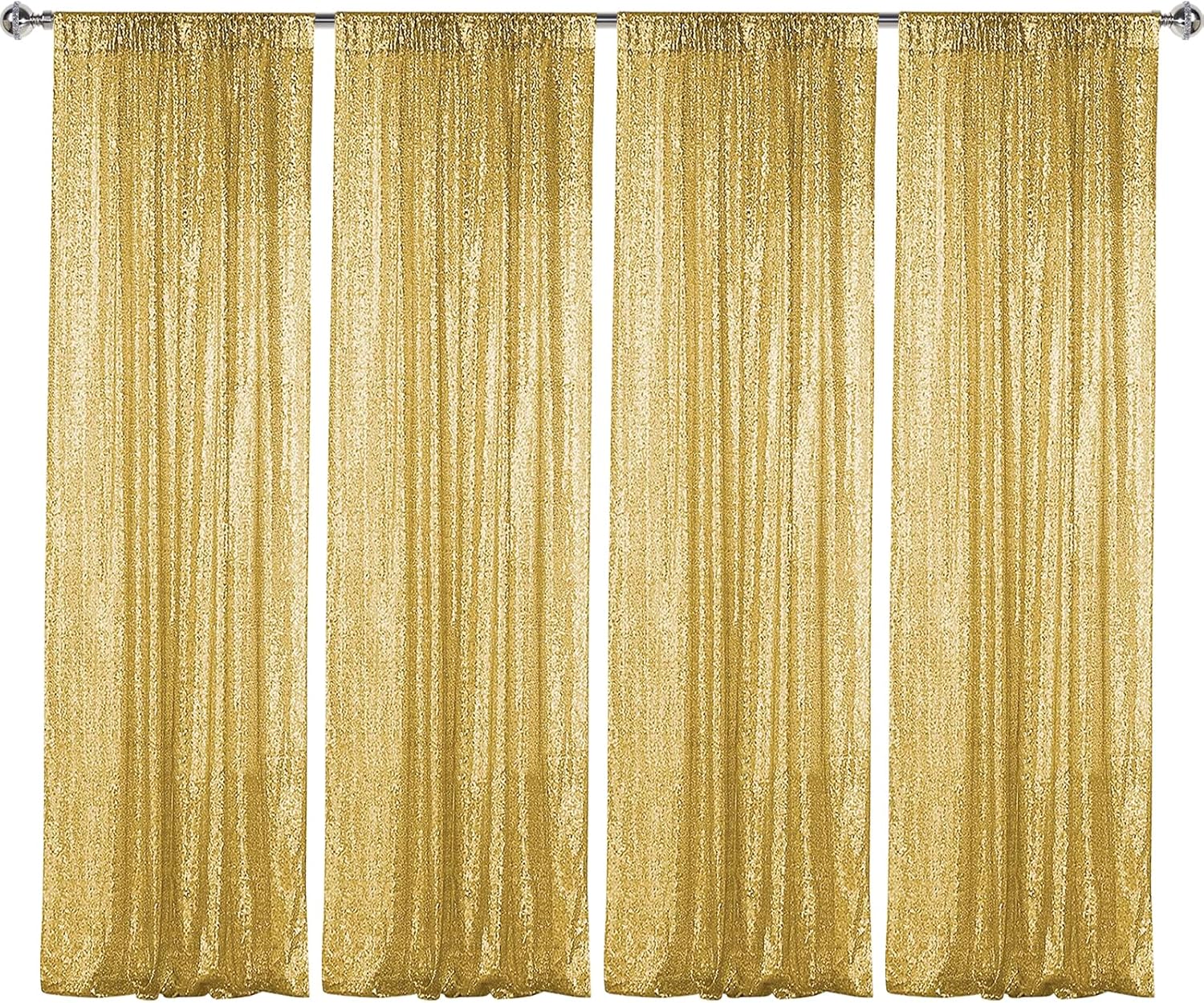 Sugargirl Gold Sequin Backdrop Curtain 4 Panels 2FTx8FT Glitter Gold Background Drapes Sparkle Photography Backdrop for Party Wedding Birthday Wall Decoration