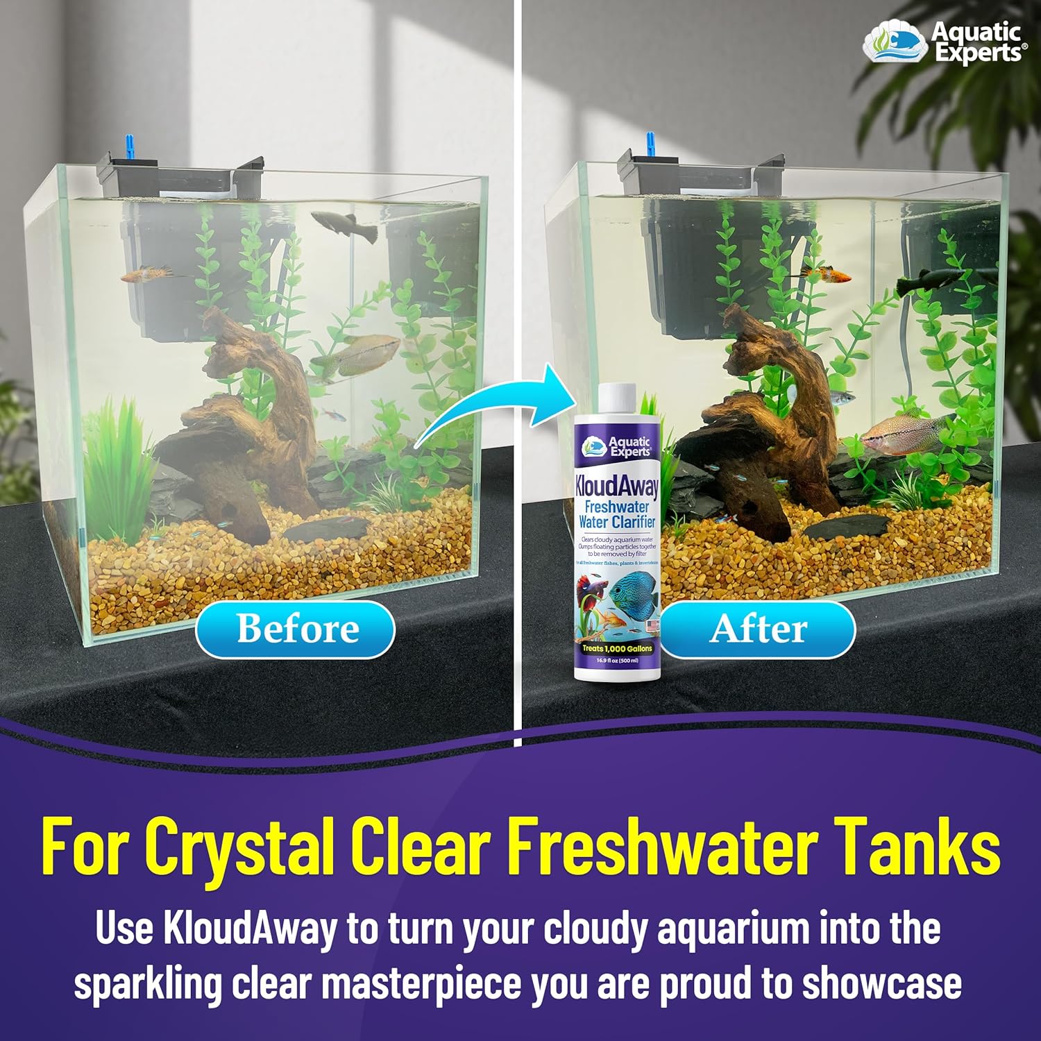 KloudAway Freshwater Aquarium Water Clarifier - Clears Cloudy Water, Water Clarifier for Fish Tank, Made in USA, Aquatic Experts (250 ml)