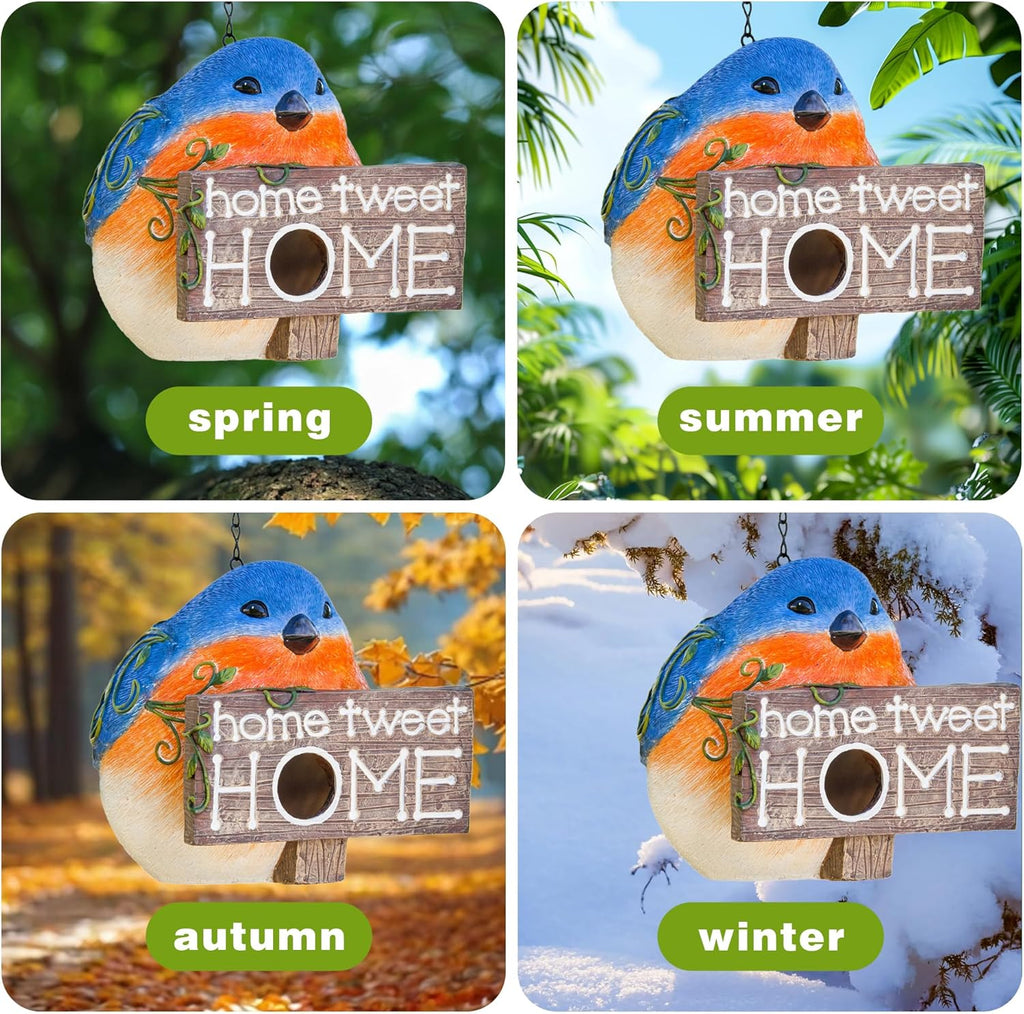 Topadorn Bird Houses for Outside Hanging, Hanging Resin Garden Bird House Decoratvie Birdhouse