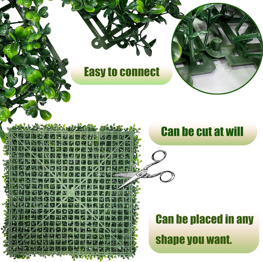 Artificial Boxwood Panels: 20"x 20"(12P) UV-Anti Faux Grass Panels for Interior Wall, Greenery Backdrop,Garden and Indoor Outdoor Plant Wall&Fence Covering Privacy for Backyard Decor