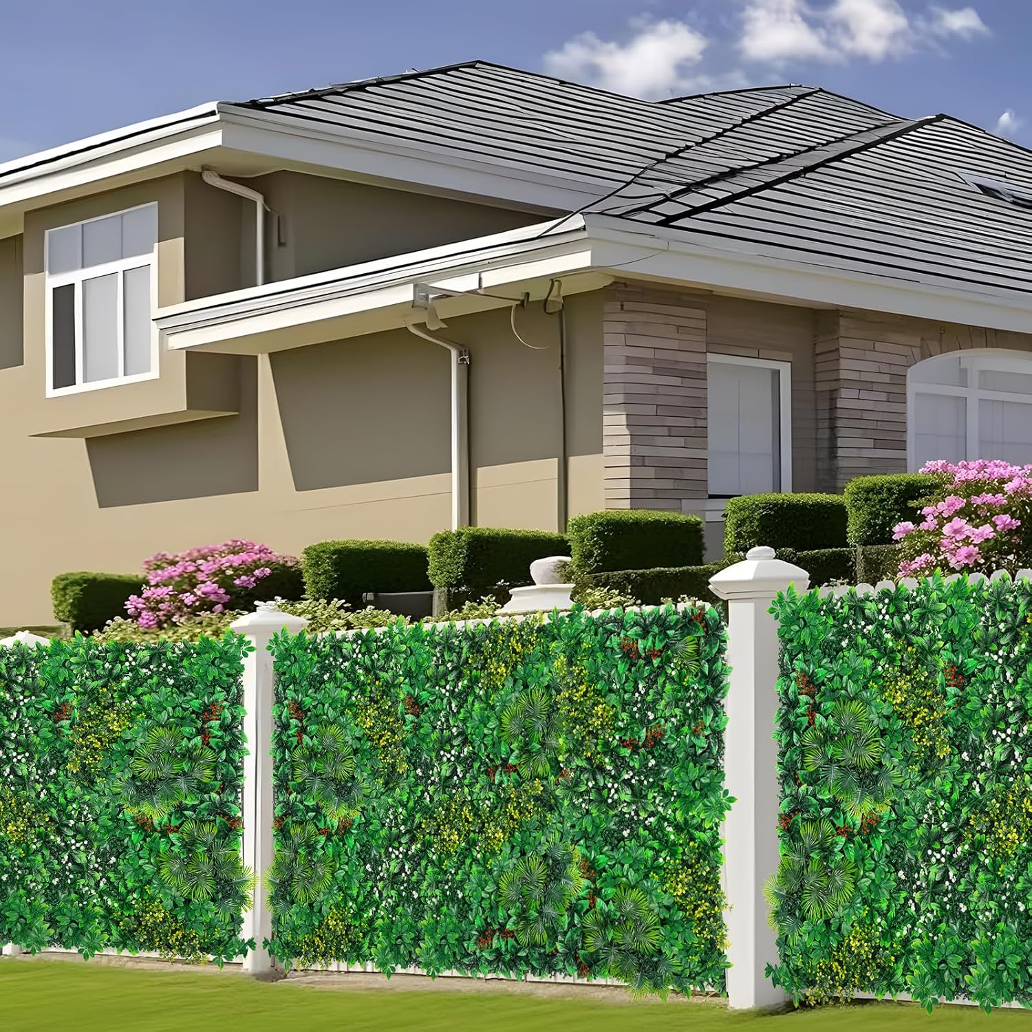 Grass Wall, Artificial Tropical Boxwood Panels 40"x120"(33.33 SQFT), Privacy Hedge Fence Screen with UV Protection, Greenery Backdrop for Indoor Home Wedding Decor and Outdoor Patio Backyard