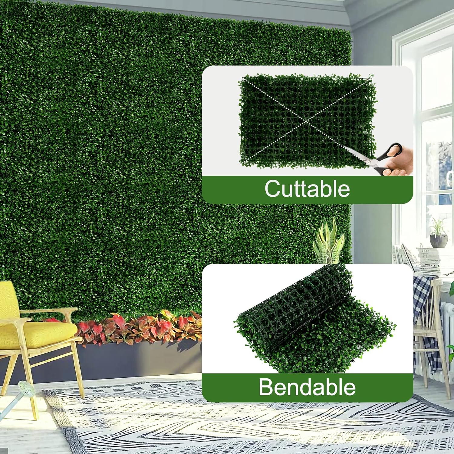 12 Pieces 24"x 16" Artificial Boxwood Panel, Grass Wall Panel, Boxwood Hedge Wall Panels UV Protected Suitable for Artificial Green Wall Decor, Fence Garden Wedding Backyard Decor