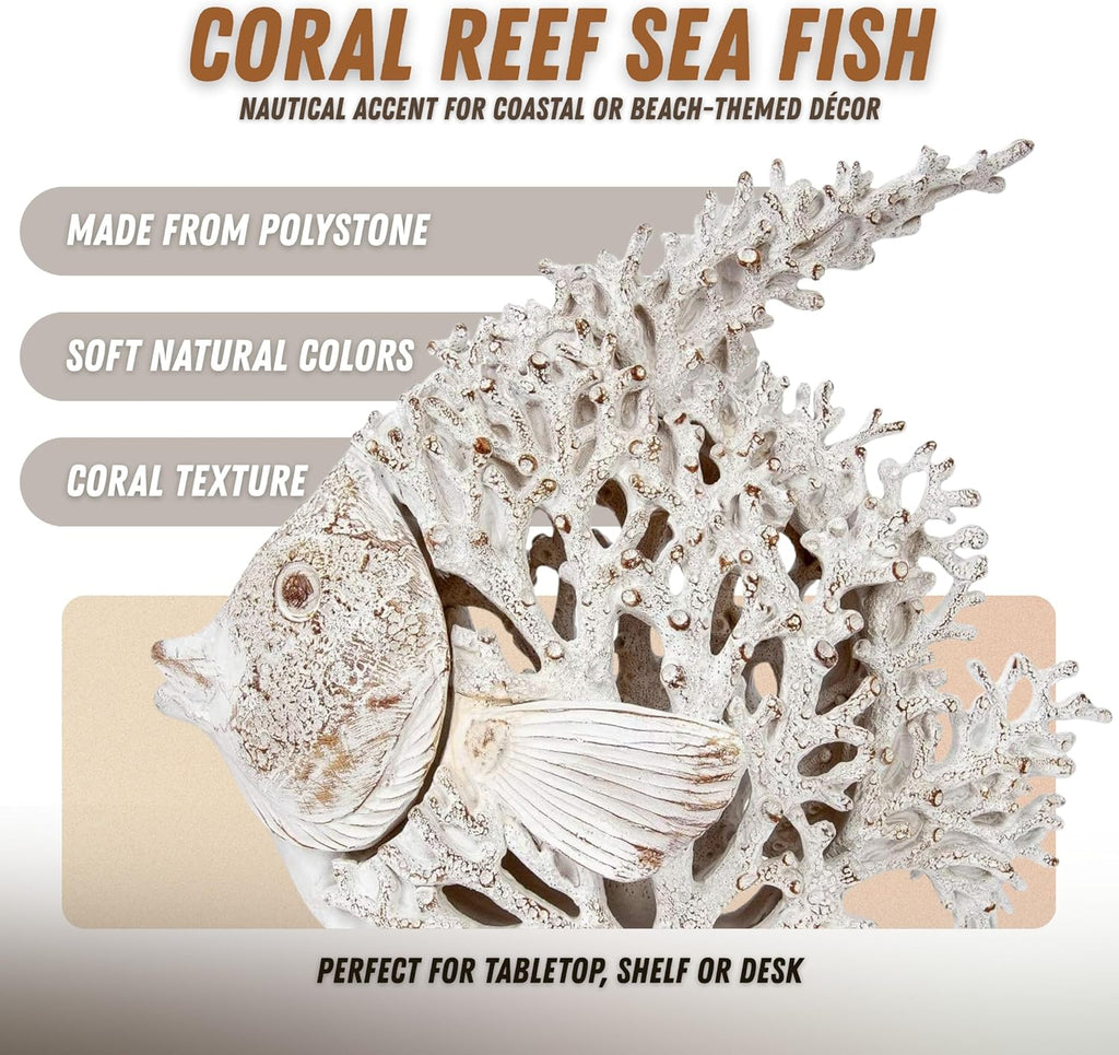 Ocean Decor White Coral Reef Angelfish Sculpture Beach Home Decor Coastal Coral Look Tabletop Collection 11 in x 10 in