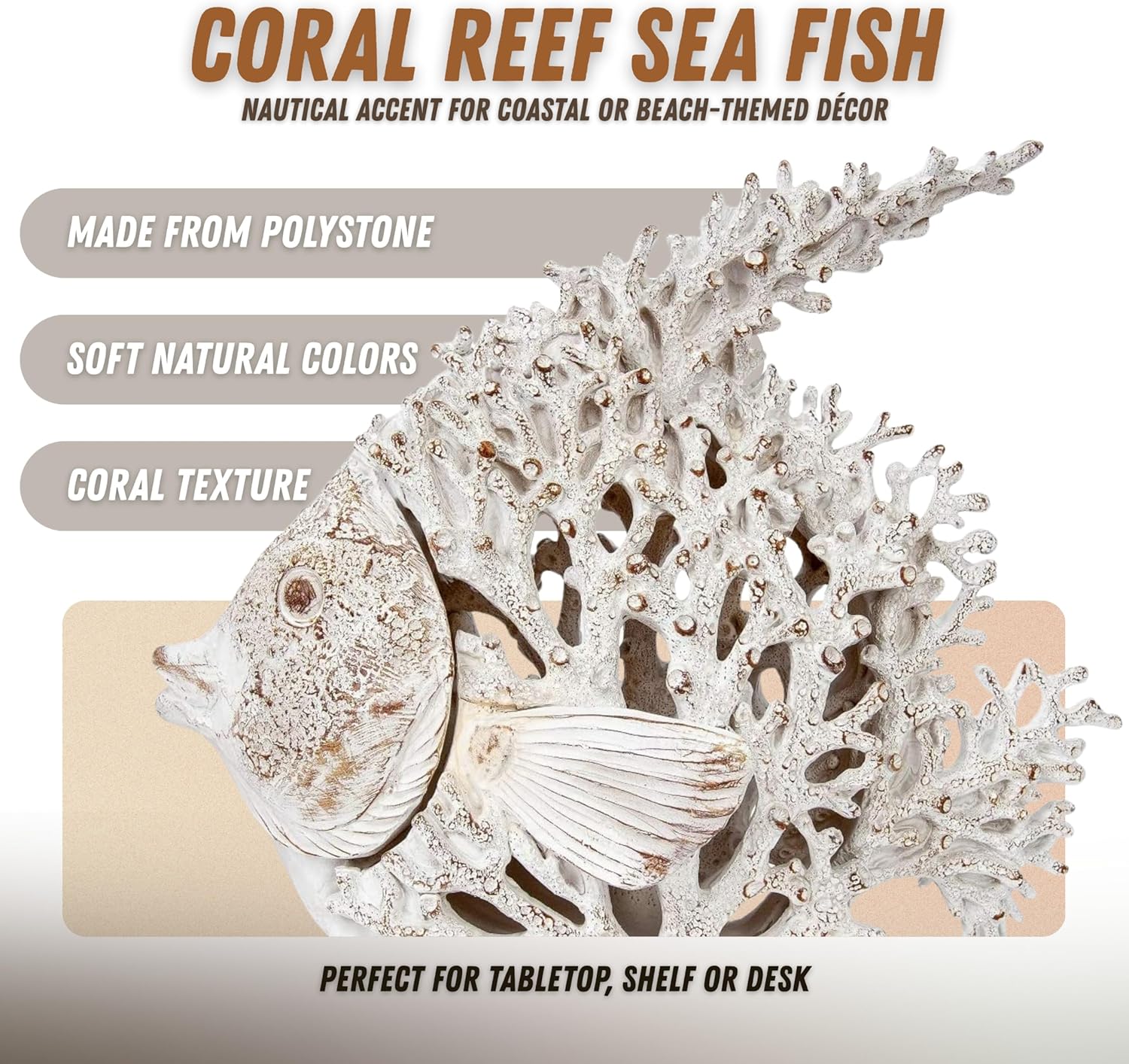 Ocean Decor White Coral Reef Angelfish Sculpture Beach Home Decor Coastal Coral Look Tabletop Collection 11 in x 10 in