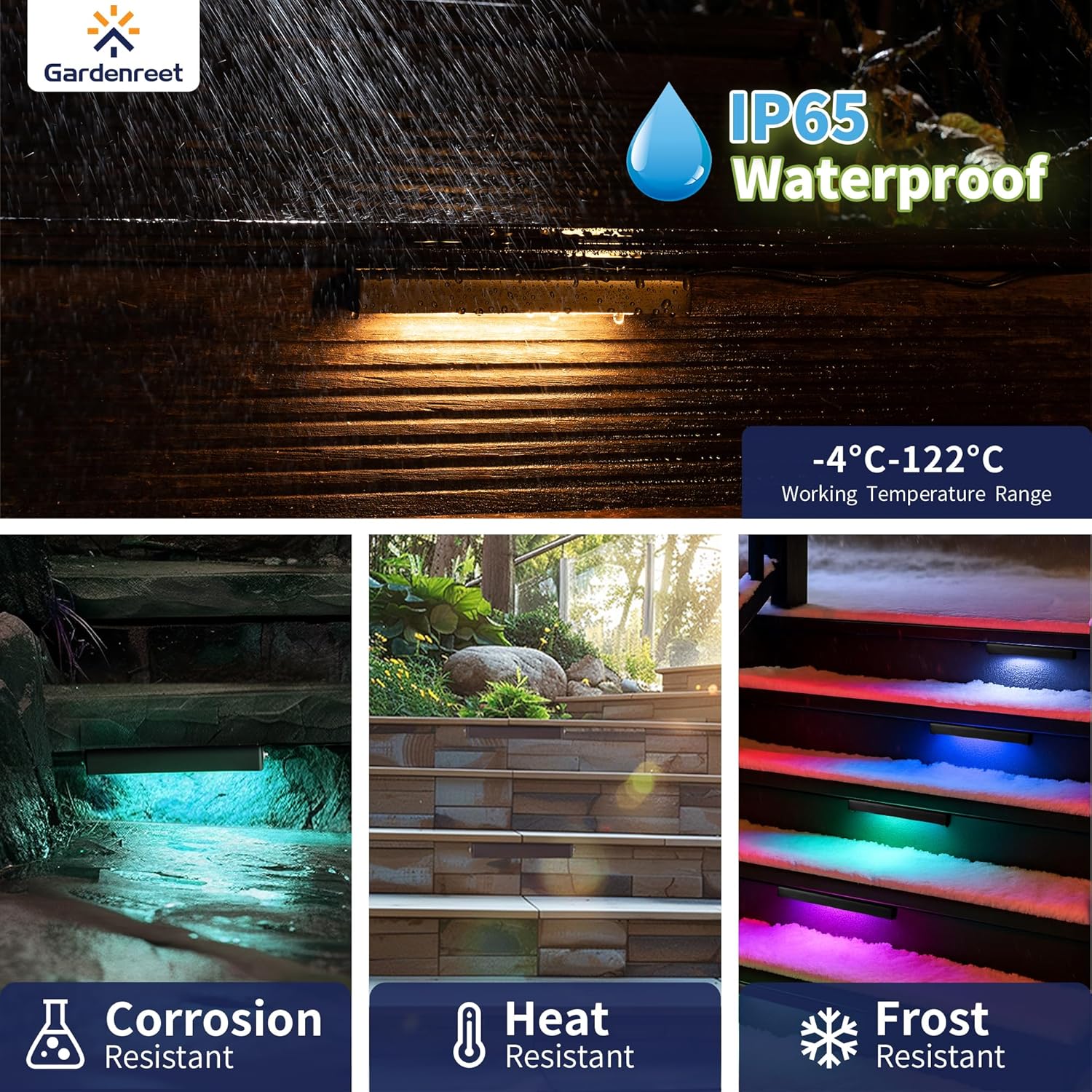 Gardenreet LED Hardscape Paver Lights Solid Brass, RGBCCT Smart Low Voltage Color Changing Step Lights, App & Voice Control 3W 12V 7 Inch Waterproof Outdoor for Retaining Wall, Patio, Deck 12 Pack