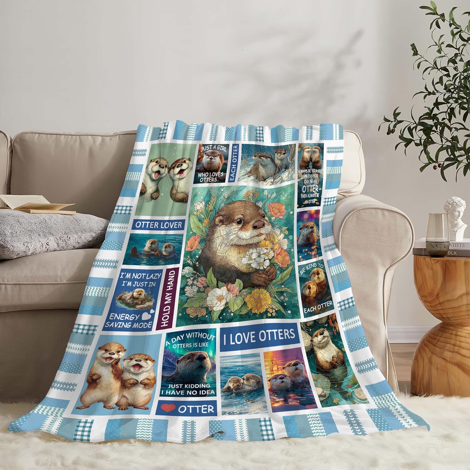 Otter Throw Blanket Otter Stuff Gifts for Kids Girls Boys Adults Women Men Soft Cozy Warm Plush Fluffy Fuzzy Fleece Blanket Decor 60''X80''
