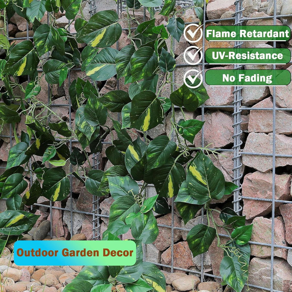 2Pcs 157inch Flame-Retardant Fake Jungle Vines Artificial Leaves Bendable Leaf Greenery Garland Silk Ivy Plants for Mantle Backdrop Wall Hanging Outdoor Theme Room Porch Patio Decorating (Scindapsus)