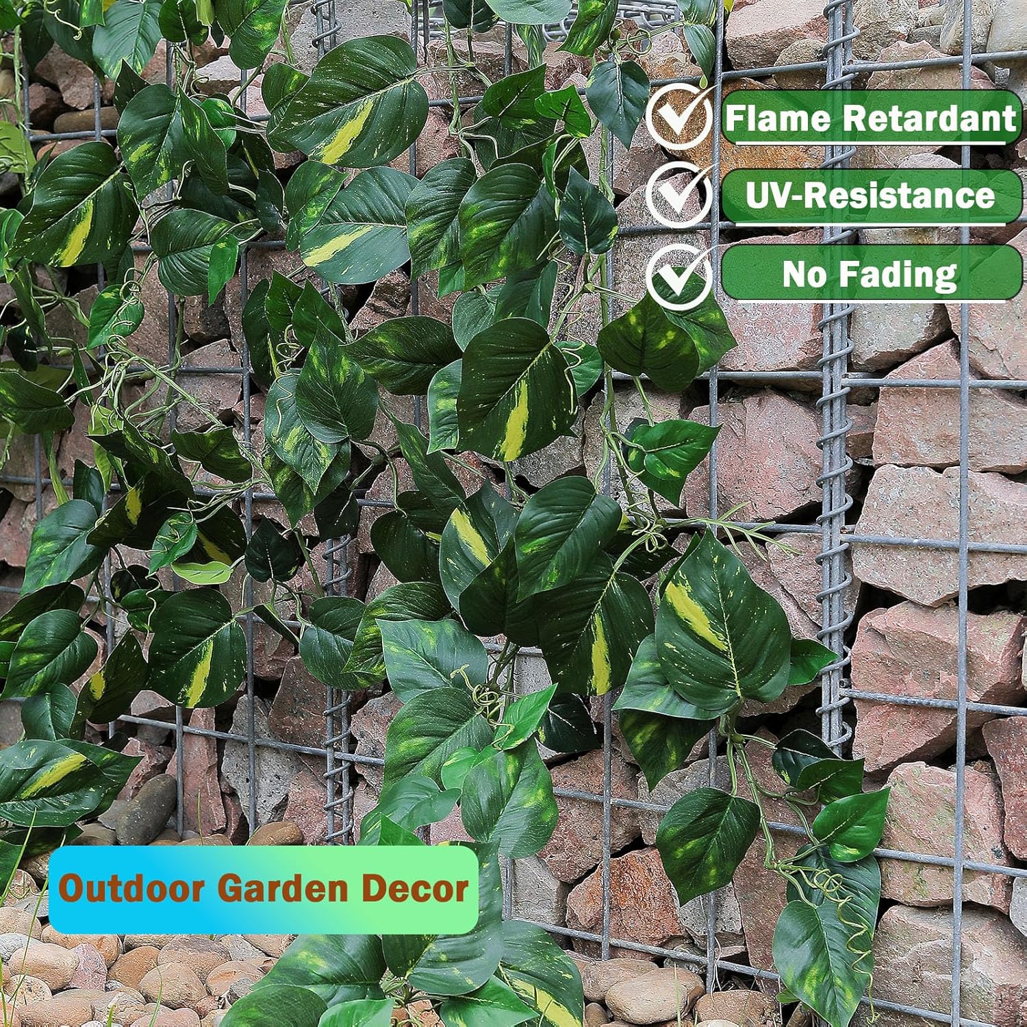 2Pcs 157inch Flame-Retardant Fake Jungle Vines Artificial Leaves Bendable Leaf Greenery Garland Silk Ivy Plants for Mantle Backdrop Wall Hanging Outdoor Theme Room Porch Patio Decorating (Scindapsus)