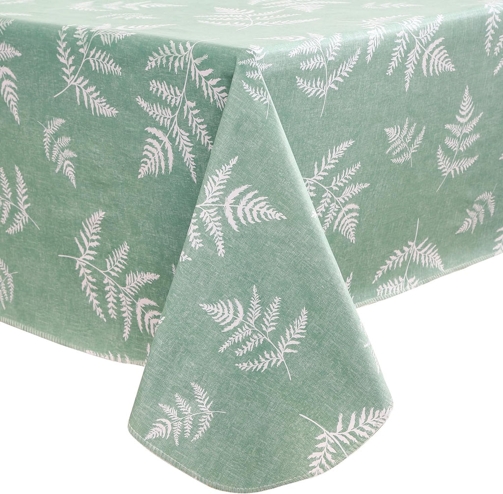 Heavy Duty Vinyl Tablecloth with Flannel Backing Waterproof Oil-Proof Plastic Table Cloth Stain-Resistant Wipeable Rectangle or Square Table Cover for Indoor and Outdoor (Mint Leaf, 60X84 Inch)