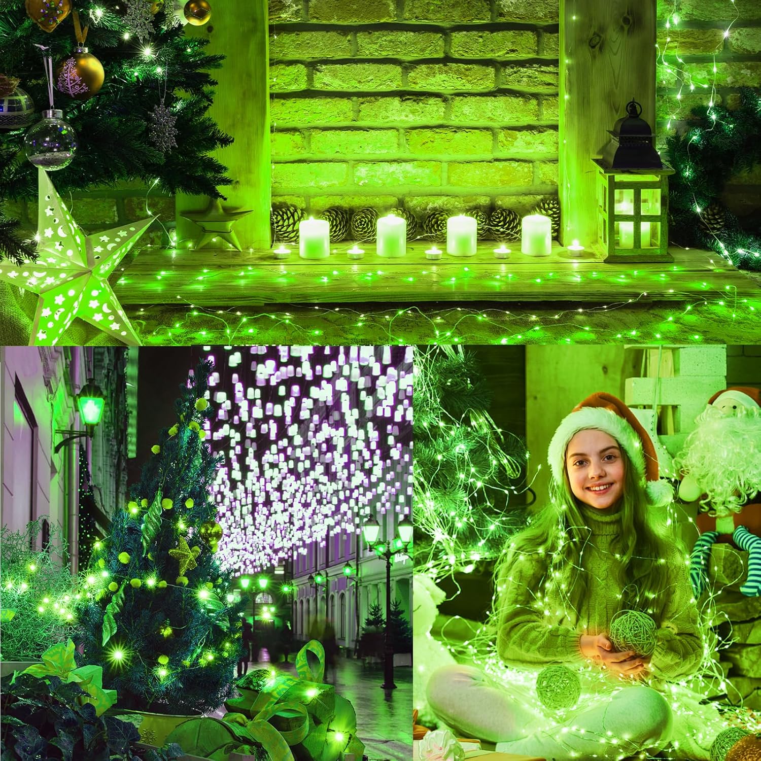LAMPHOME Fairy Lights Plug in, 33Ft 100 LEDs Waterproof Twinkle Firefly Lights, Adaptor Included, Starry String Lights for Wedding Indoor Outdoor Christmas Patio Garden Decoration, Green