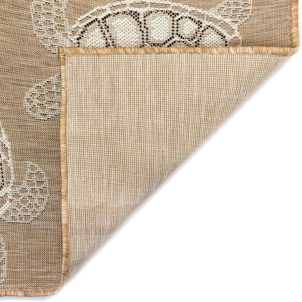 Liora Manne CARMEL Indoor/Outdoor Power Loomed Synthetic Blend Low Profile Area Rug - Transitional Coastal Turtle Decorative (Seaturtles Sand) (7'10" Round)
