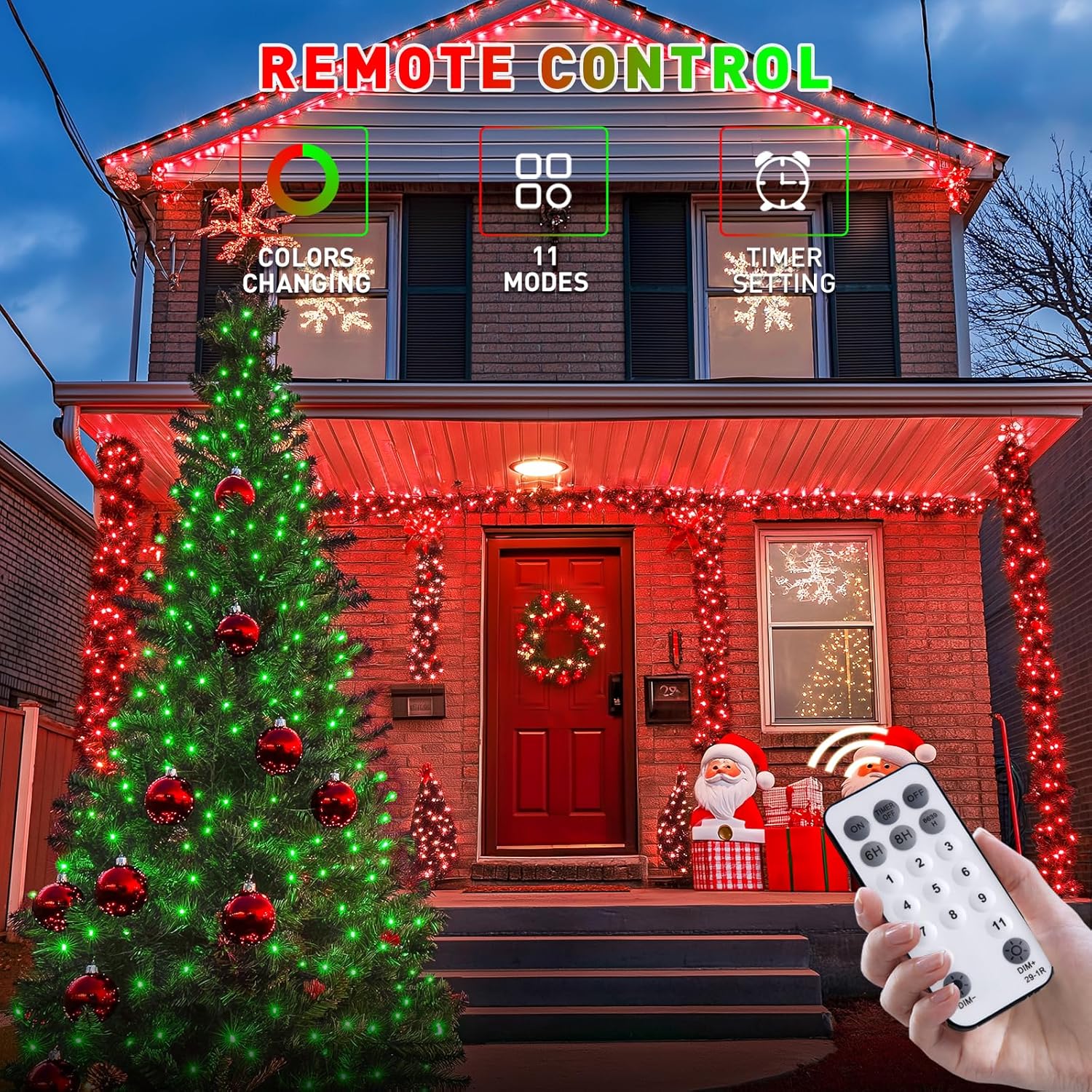 JMEXSUSS 200 LED Christmas Lights Outdoor, 66ft Red and Green String Lights with Remote, Connectable Waterproof Color Changing Christmas Lights for Party Yard Halloween Xmas Decor