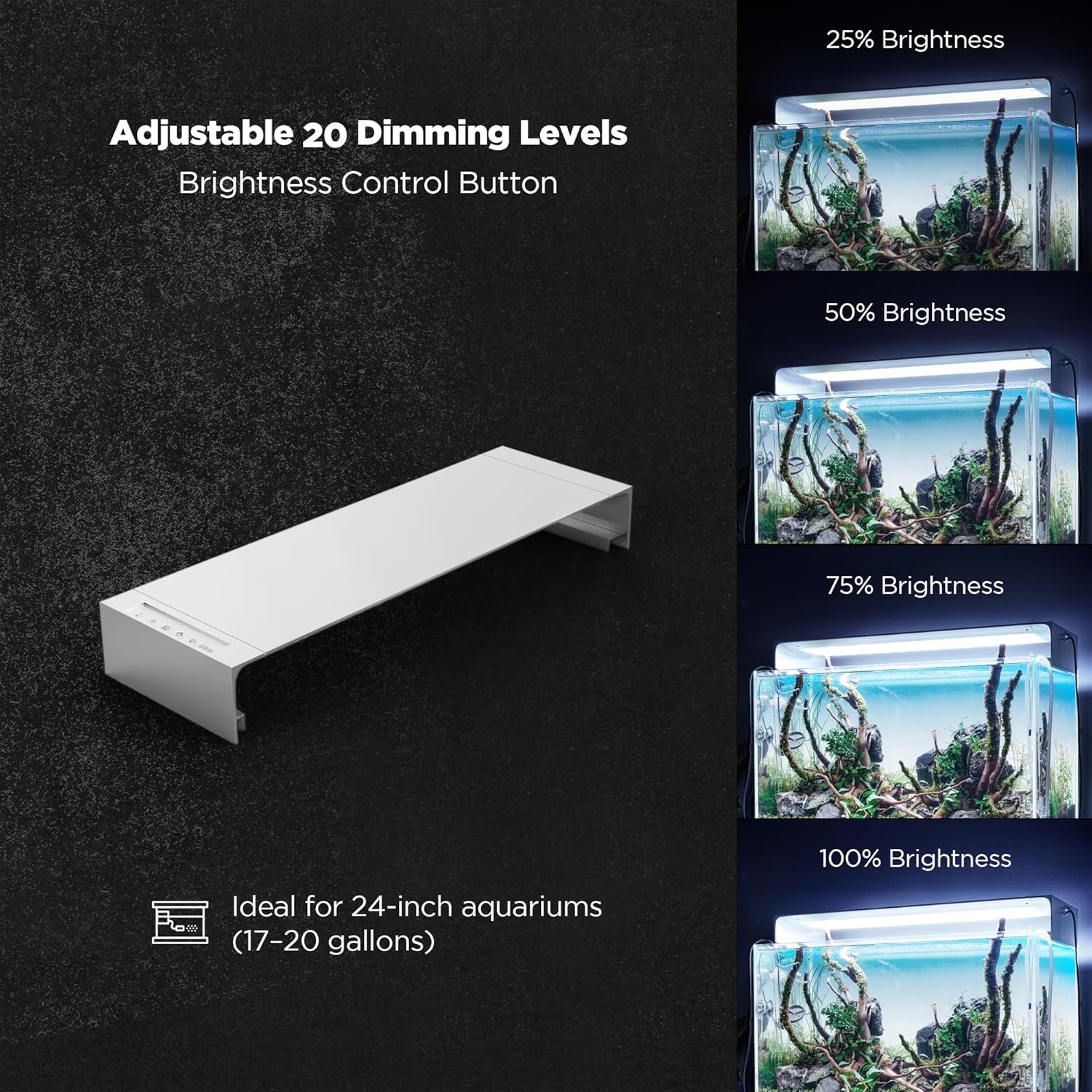 ONF Flat One+ 24 in 24/7 Cycle Aquarium Light, Blue White Full Spectrum Colorfull LED Light, Fish Tank Light Brightness Dimmable & Color Temperature APP Controlled, Sunrise & Sunset Hood Style