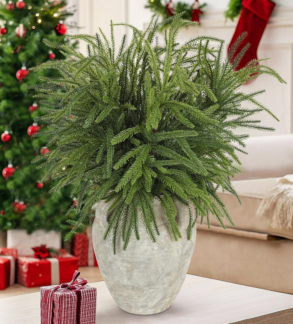 Briful Artificial Norfolk Pine Stems for Christmas Decor, 32.5’’ Faux Greenery Branch, Realistic Holiday Cedar Pine Picks for Vase, Garland, Mantel, DIY Floral Arrangement, Set of 6