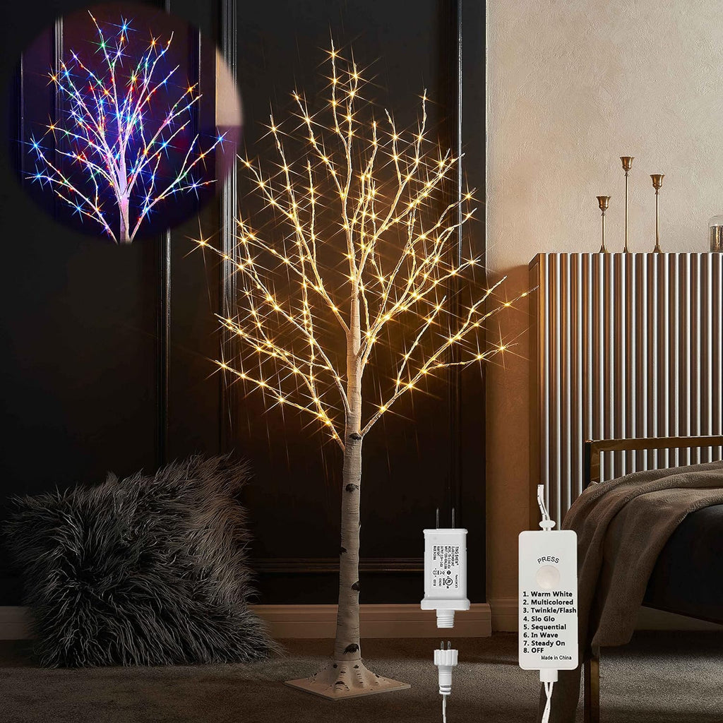 LITBLOOM Lighted Twig Birch Tree Plug in with 8 Functions 4FT 200 Warm White and Multi Color LED Lights for Indoor Outdoor Home Bedroom Christmas Easter Decoration