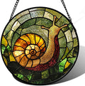 Stained Glass Window Hanging, Green Orange Snail Sun Catcher for Door Home Decor Suncatcher Christmas Mother's Day Birthday Gifts for Women Men Mom and Nana 11.8 in