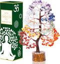 Crocon Chakra Tree of Life Gemstone for Positive Energy Seven Chakra Crystal Tree Healing Stones Feng Shui Money Bonsai Attract Good Luck Home Decoration Ornament Spiritual Gift
