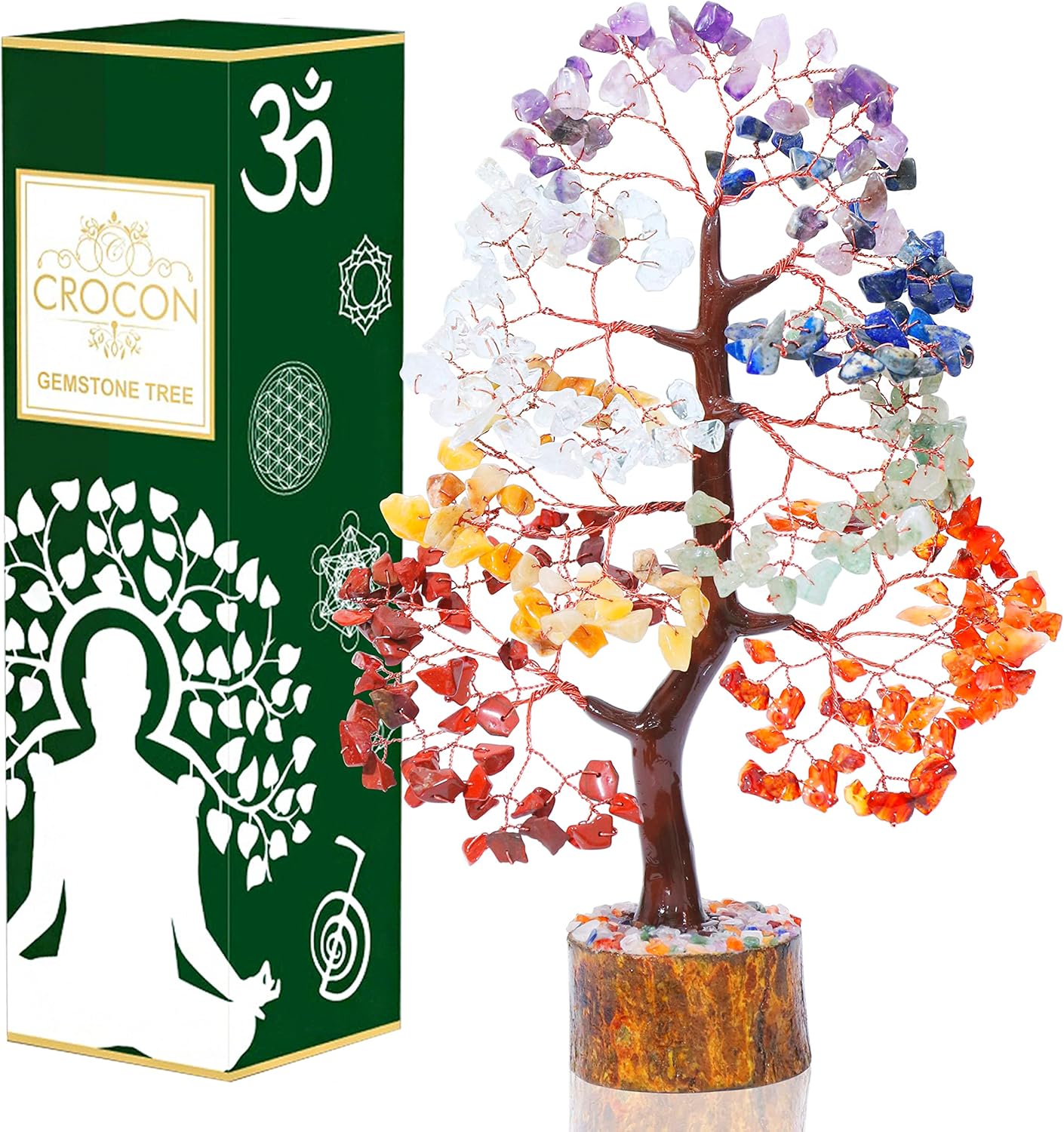 Crocon Chakra Tree of Life Gemstone for Positive Energy Seven Chakra Crystal Tree Healing Stones Feng Shui Money Bonsai Attract Good Luck Home Decoration Ornament Spiritual Gift