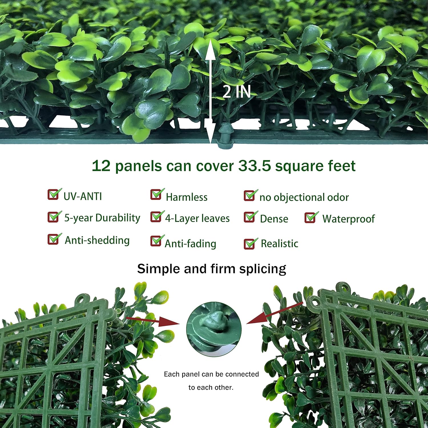 Artificial Grass Wall Backdrop Panels,20X20 in 12P UV-Anti Greenery Boxwood Panels for Indoor Outdoor Green Wall Decor & Ivy Fence Covering Privacy