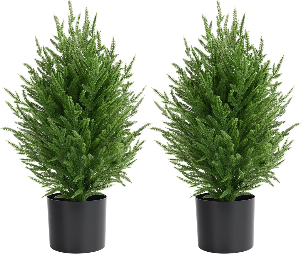 Palonu 2 Pcs 2Ft Christmas Norfolk Pine Potted Trees, 24" Realistic Artificial Norfolk Tree with Pot Faux Greenery UV Resistant Fake Plants for Tabletop Front Porch Indoor Outdoor Home Décor