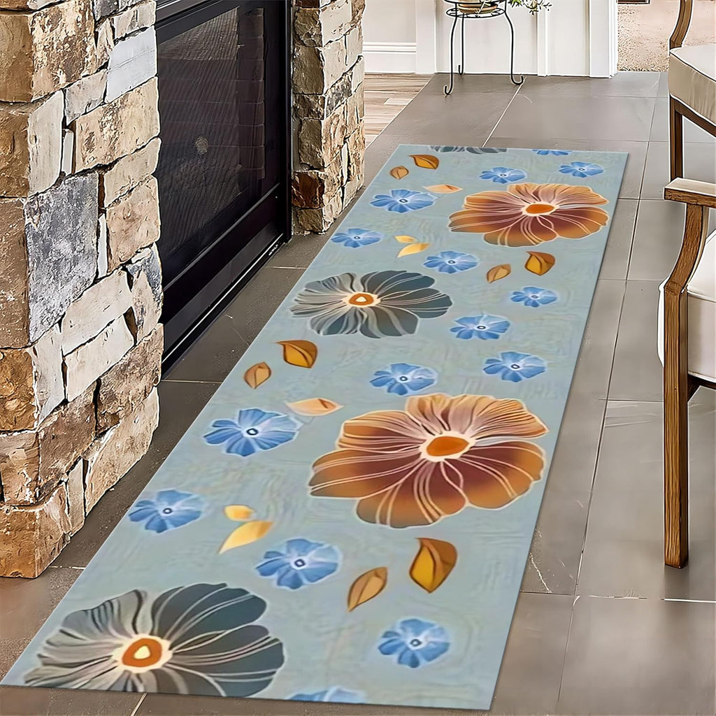 Watercolor Art Flower Entrance Rug, 4x10ft, Simple Beautiful Petal Living Room Carpets, Breathable Soft Reduce Noise Kitchen Rug, Printed Fade Resistant Durable Rugs for Indoor Entry