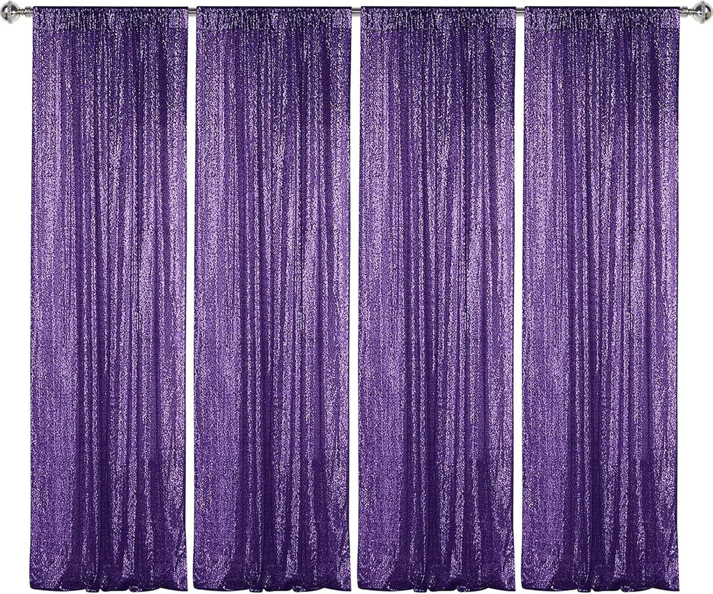 Sugargirl Purple Sequin Backdrop Curtain 4 Panels 2FTx8FT Glitter Purple Background Drapes Sparkle Photography Backdrop for Party Wedding Birthday Wall Decoration