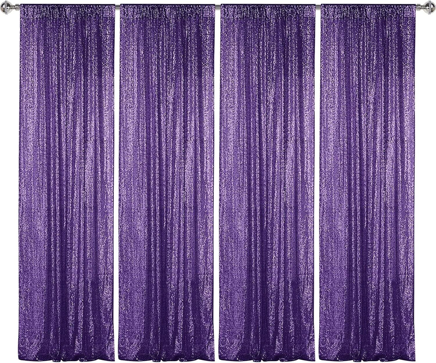 Sugargirl Purple Sequin Backdrop Curtain 4 Panels 2FTx8FT Glitter Purple Background Drapes Sparkle Photography Backdrop for Party Wedding Birthday Wall Decoration
