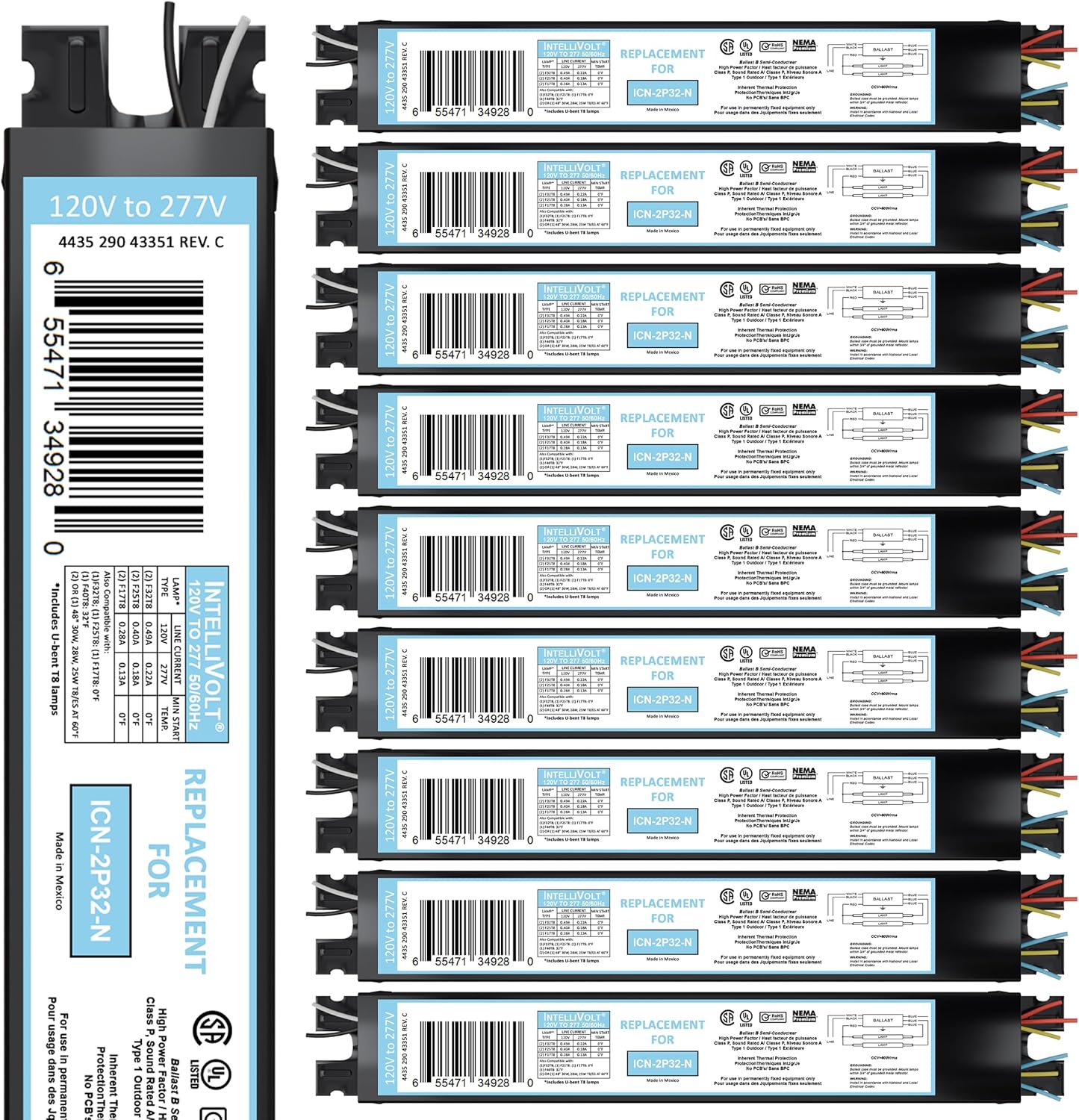 OHLECTRIC 10 Pack - Replacement for ICN2P32-SC 1&2 Lamp - T8 Fluorescent Ballast, Electronic Ballast Replacement 120-277 Volt, Instant Start - Standard and Energy Efficient Ballasts - UL Approved