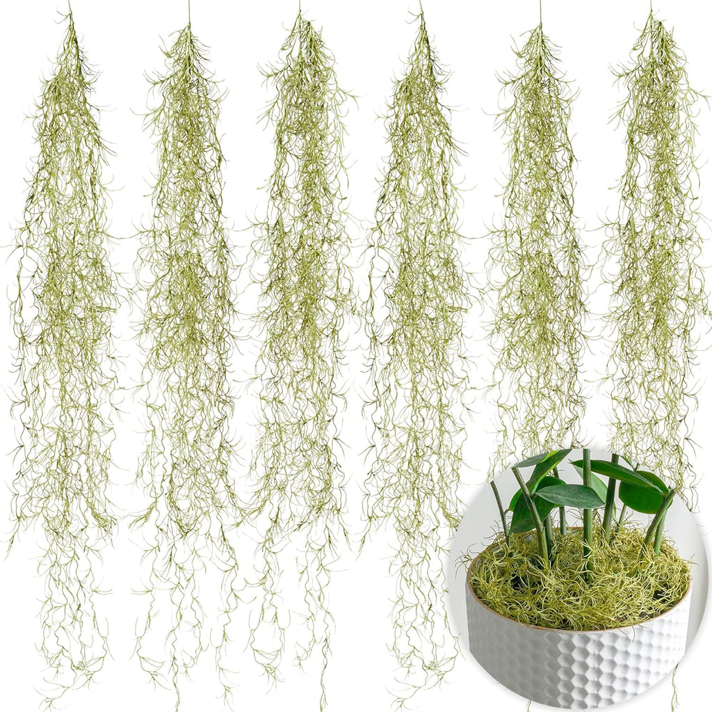 SEEKO Succulents Fake Moss (6pck) - Artificial Spanish Moss for DIY Crafts and Plants Indoor - Perfect for Home Table Centerpieces & Garden Decor (33" Long, 6oz)