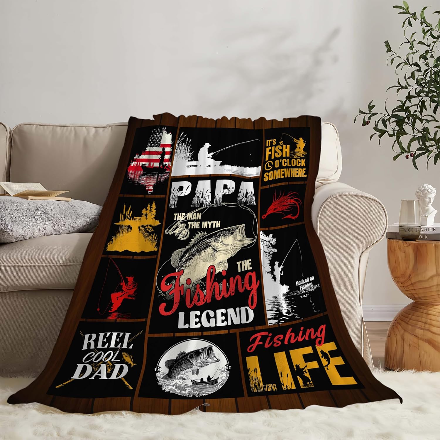 Fish Throw Blanket Fishing Stuff Gifts for Kids Girls Boys Adults Women Men Soft Cozy Warm Plush Fluffy Fuzzy Fleece Blanket Decor 60''X80''