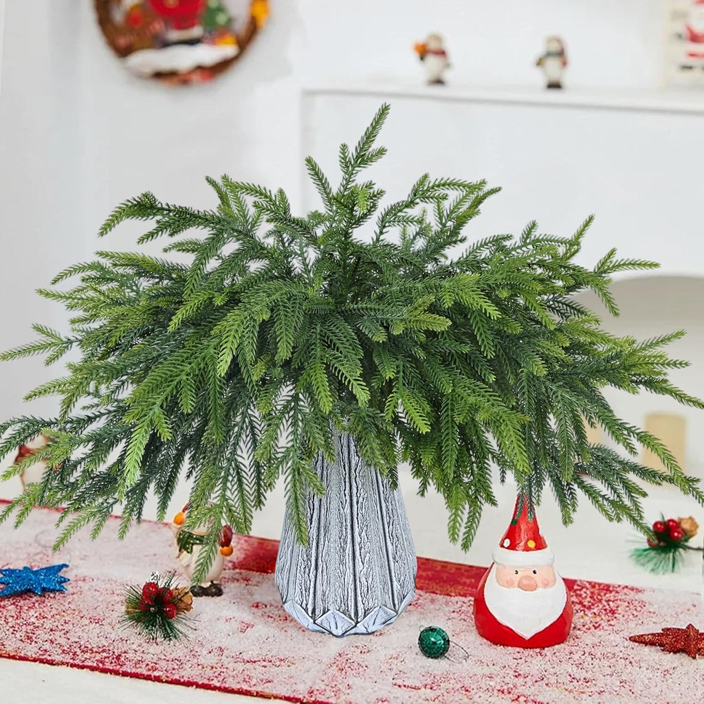 24 Pcs Pine Branches Artificial Green Pine Stem - Real Touch Christmas Greenery Pines Branch for Vase DIY Crafts Flower Arrangement Home Indoor Christmas Decor(18 Inch)