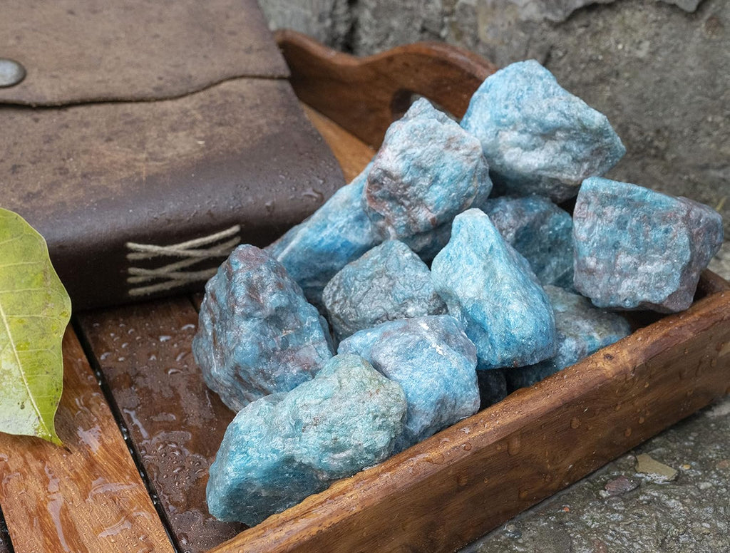 Crocon Blue apatite Rough Bulk Natural Stone Raw Gemstone Tumbling Cabbing Polishing Gem Mining Energy Generator Chakra Balancing Reiki Healing Good Luck Home Office Decor Weight :-1Lb Approx