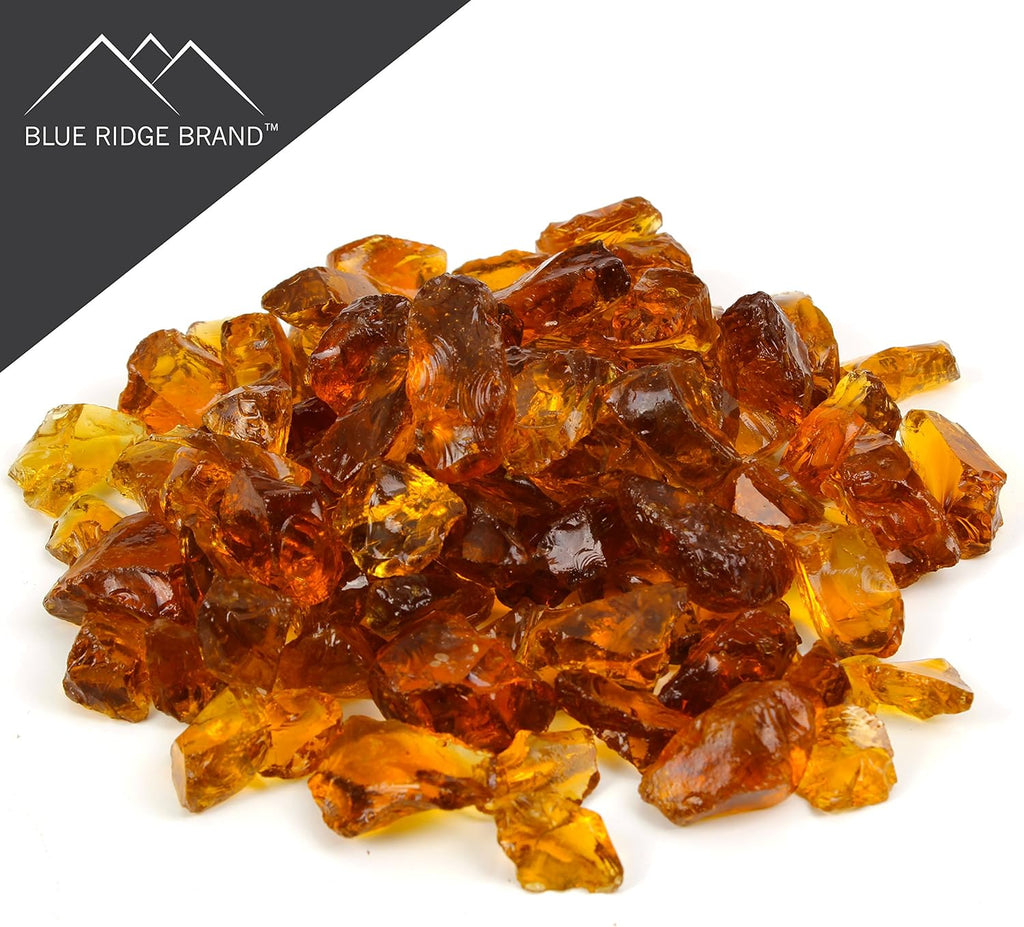Fire Pit Glass - Fire Glass for Fire Pit - Firepit Glass Rock - Glass Stones - Fire Pit Glass Rocks - Gas & Propane Fire Pit & Fireplace Glass (20 Pound, Light Amber)